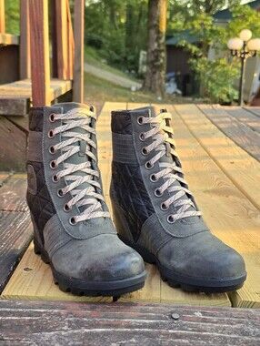 Sorel Lexie Wedge Bootie Womens Waterproof Dark Slate Leather Boot 8.5